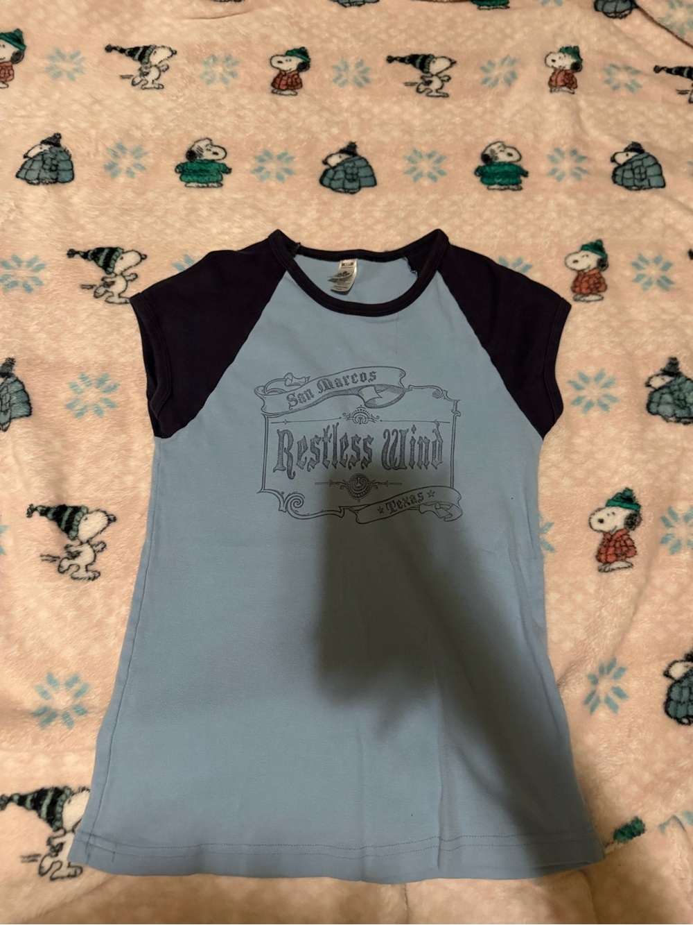 Class Club Light Blue Tee with Navy Raglan Sleeves